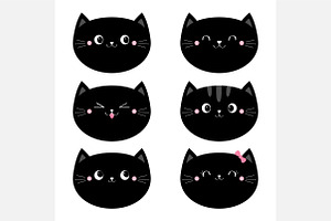 Cute black cat head face set.