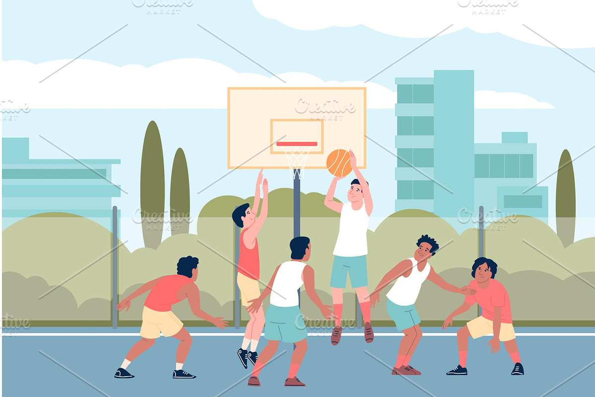 Outdoor basketball match. Male, a Sport Illustration by LadadikArt