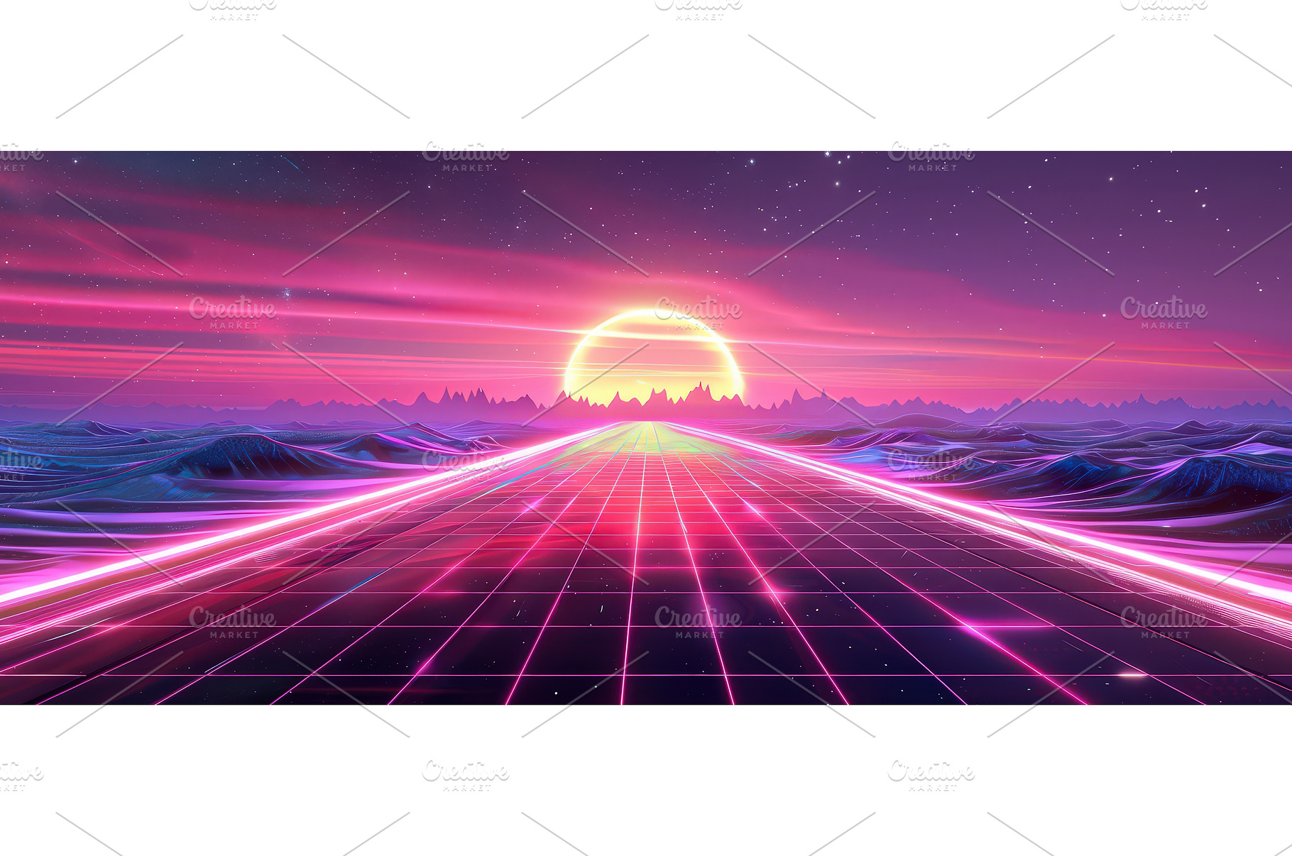 Futuristic synthwave landscape with, an Abstract Photo by piter.goskov