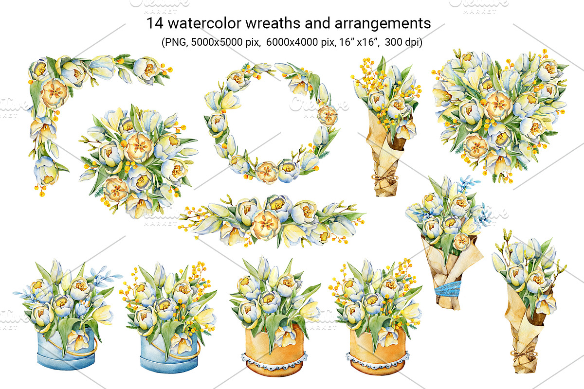 Spring tulips and mimosa, watercolor, an Illustration by Artmanata (Photo 3 of 12)