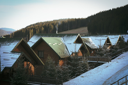 Private houses in ski resort in Carpathian mountains, a Nature Photo by AtlasStudio PRO