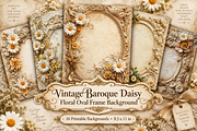 Baroque Daisy Floral Oval Frame, a Background Graphic by Printable Treasure (Thumbnail 3 of 3)