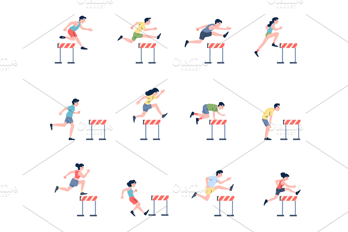 Hurdles race characters. Male female, a Sport Illustration by LadadikArt