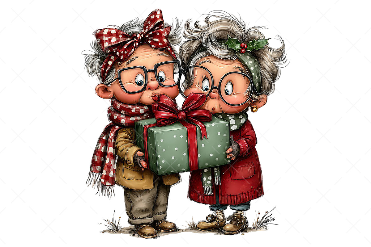 Funny Elderly Couple Christmas Party, an Illustration by Craft Nest (Photo 4 of 10)