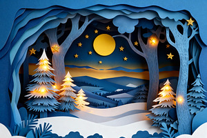 Magical Papercraft Woodland Scene, a Decorative Illustration by Virgo Studio