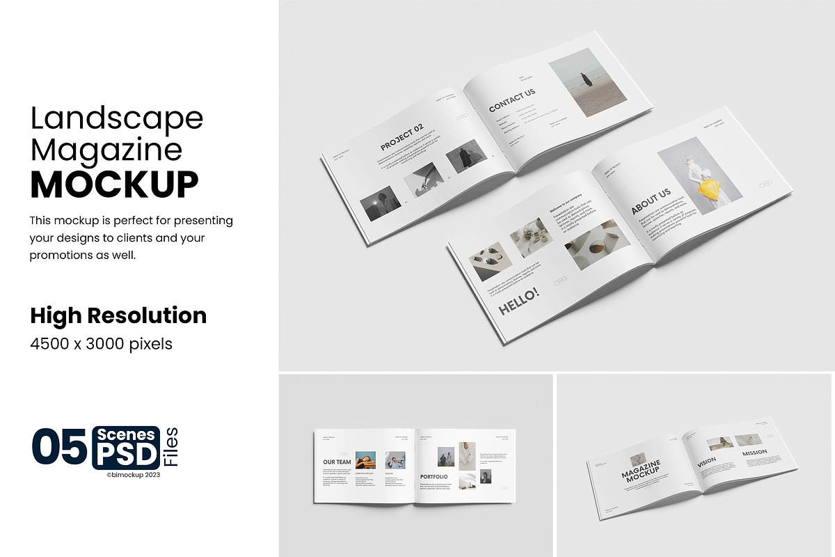 Landscape Magazine Mockup, a Books & Magazine Mockup by bimockup (Photo 1 of 6)