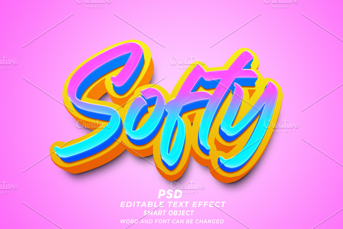Softy PSD 3D Editable Text Effect, a Layer Style Add-On by TrueVector (Photo 1 of 2)