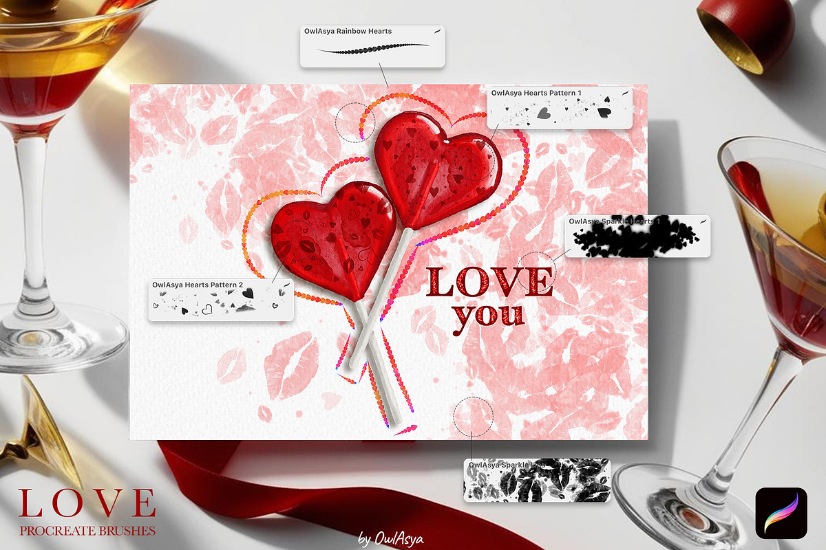 Love Procreate Brushes Set, a Brush Add-On by owlasya (Photo 4 of 4)