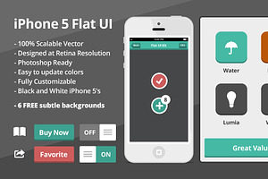 Flat iOS UI Kit with 2 flat iPhones
