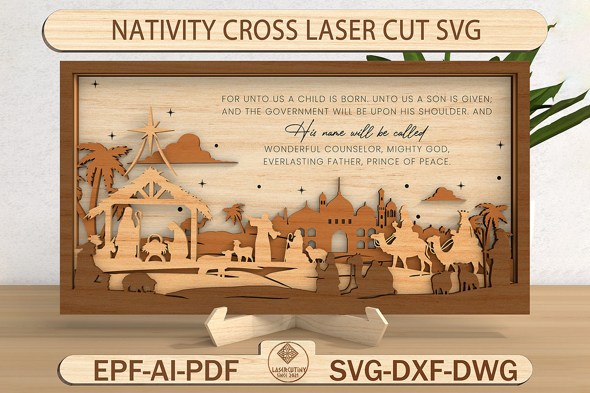 Nativity Scene Standing Wood Sign, a Pattern Graphic by Lasercutiny