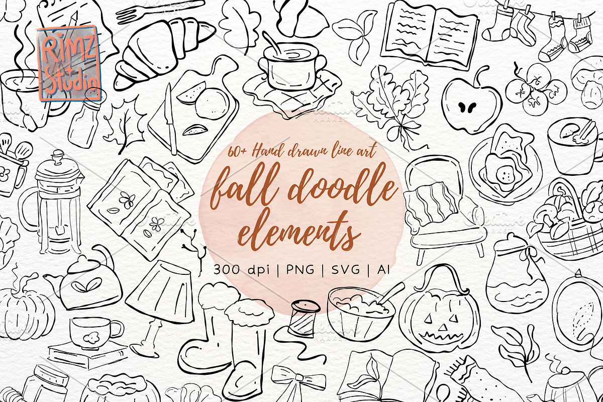 Fall Doodle Elements Hand Drawn SVG, a Seasonal Illustration by RimzStudio (Photo 1 of 7)