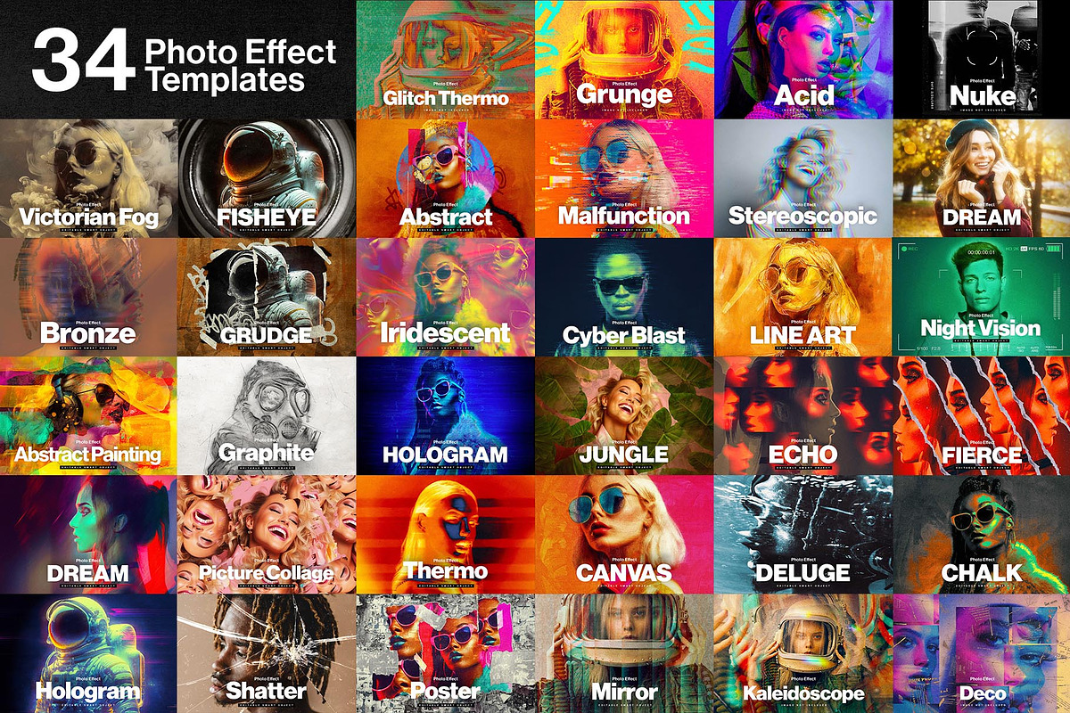 34 Photo Effect Templates Bundle, a Layer Style Add-On by DesignerCandies