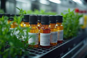 Bottles of essential oils arranged o, a Photo by Tanuart
