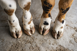 Hoofed animals standing on dusty ground near a farm in daylight, an Animal Photo by AlyaAnd