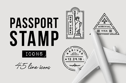 45 Passport Stamp Icons - Travel, an Outline Icon by Hatch Design Workshop