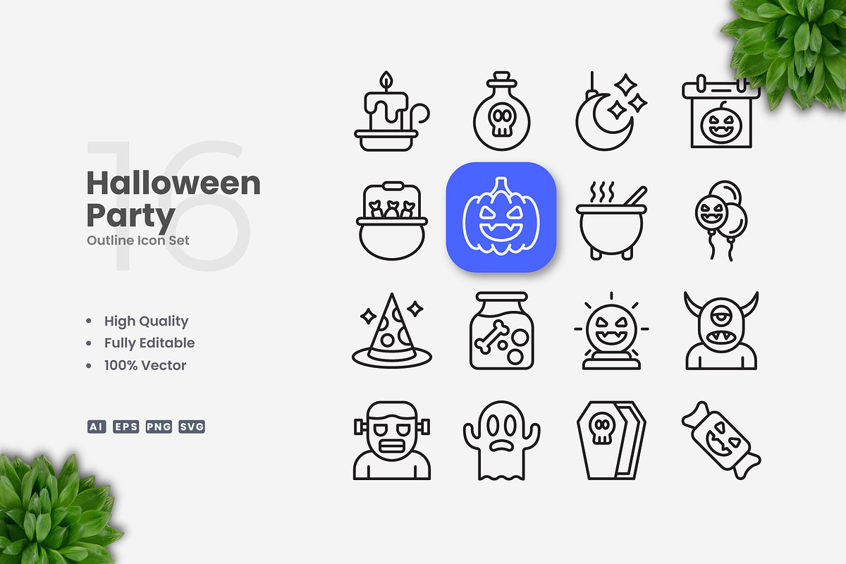Halloween Party Outline Icons, an Icon by Upnowgraphic