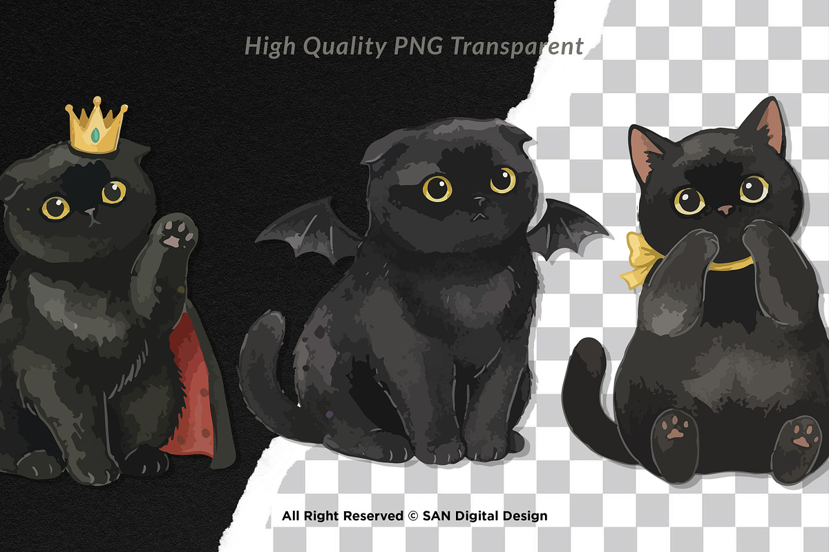 15 Bundle Watercolor Dark Cats Kiten, an Animal Illustration by Morspective (Photo 2 of 8)