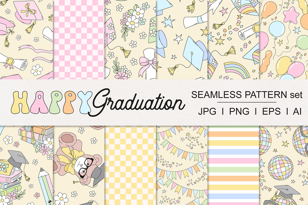 Cute Grad Celebration Pattern Set, a Pattern Graphic by @olga.angelloz (Photo 1 of 3)