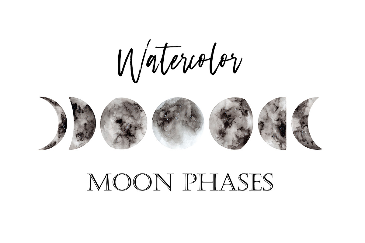 Watercolor Moon Phases, a Decorative Illustration by Slastick (Photo 1 of 5)
