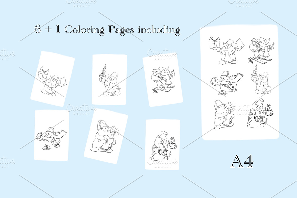 Winter Snowmen Coloring Pages, an Illustration by sheincar (Photo 2 of 2)