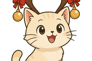 Cute anime cat with reindeer antlers, a Photo by Dvoevnore photos