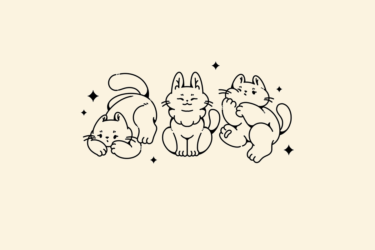 Lazy cute cats. Lineart collection, an Animal Illustration by heyXeni (Photo 3 of 11)