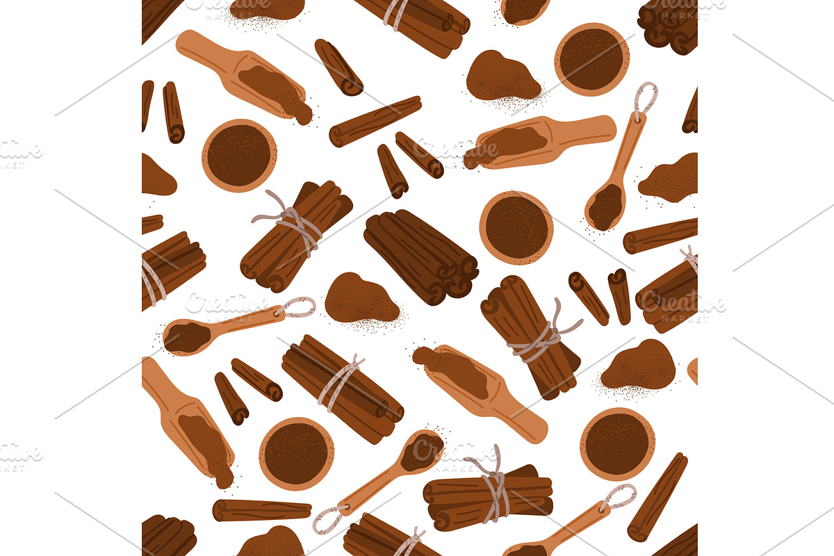 Fragrant cinnamon seamless pattern, a Food Illustration by Vectorbuum