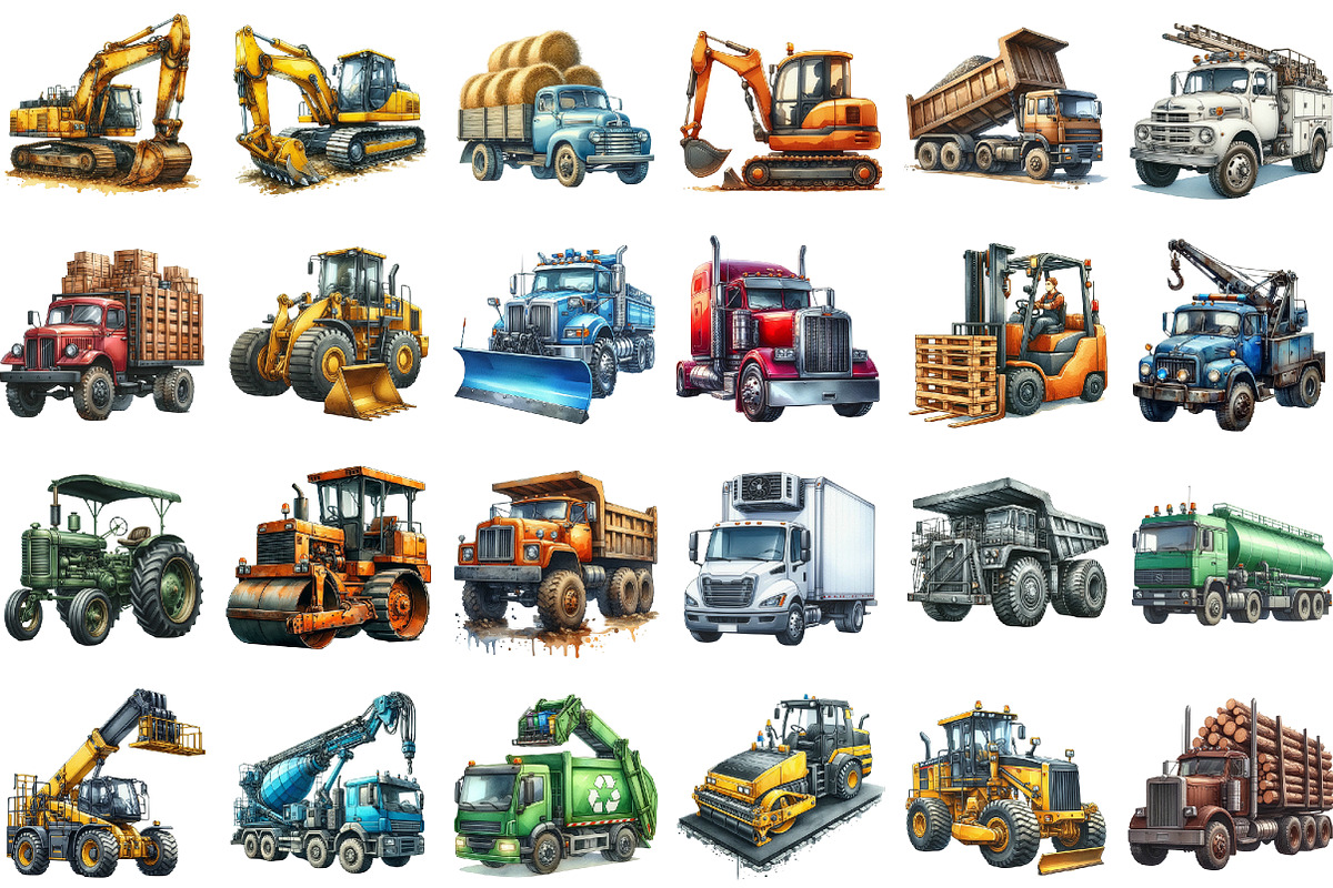 Watercolor Construction Vehicles Cli, an Illustration by Sublimation Artist (Photo 2 of 5)