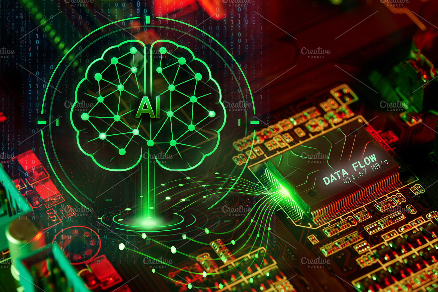 AI Brain: High-Speed Data Flow, a Technology Photo by Alliance Images