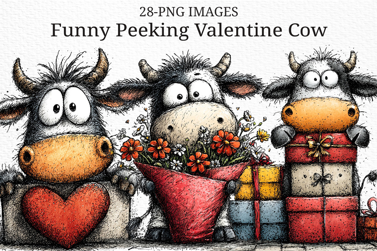 Funny Peeking Valentine Cow Clipart, an Illustration by Craft Nest (Photo 1 of 11)