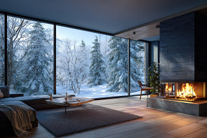 Cozy living room with fireplace over, a Photo by Pavel_design