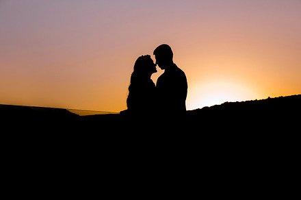 Wedding silhouette couple of lovers