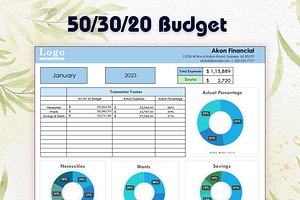 50/30/20 Monthly Budget Spreadsheet