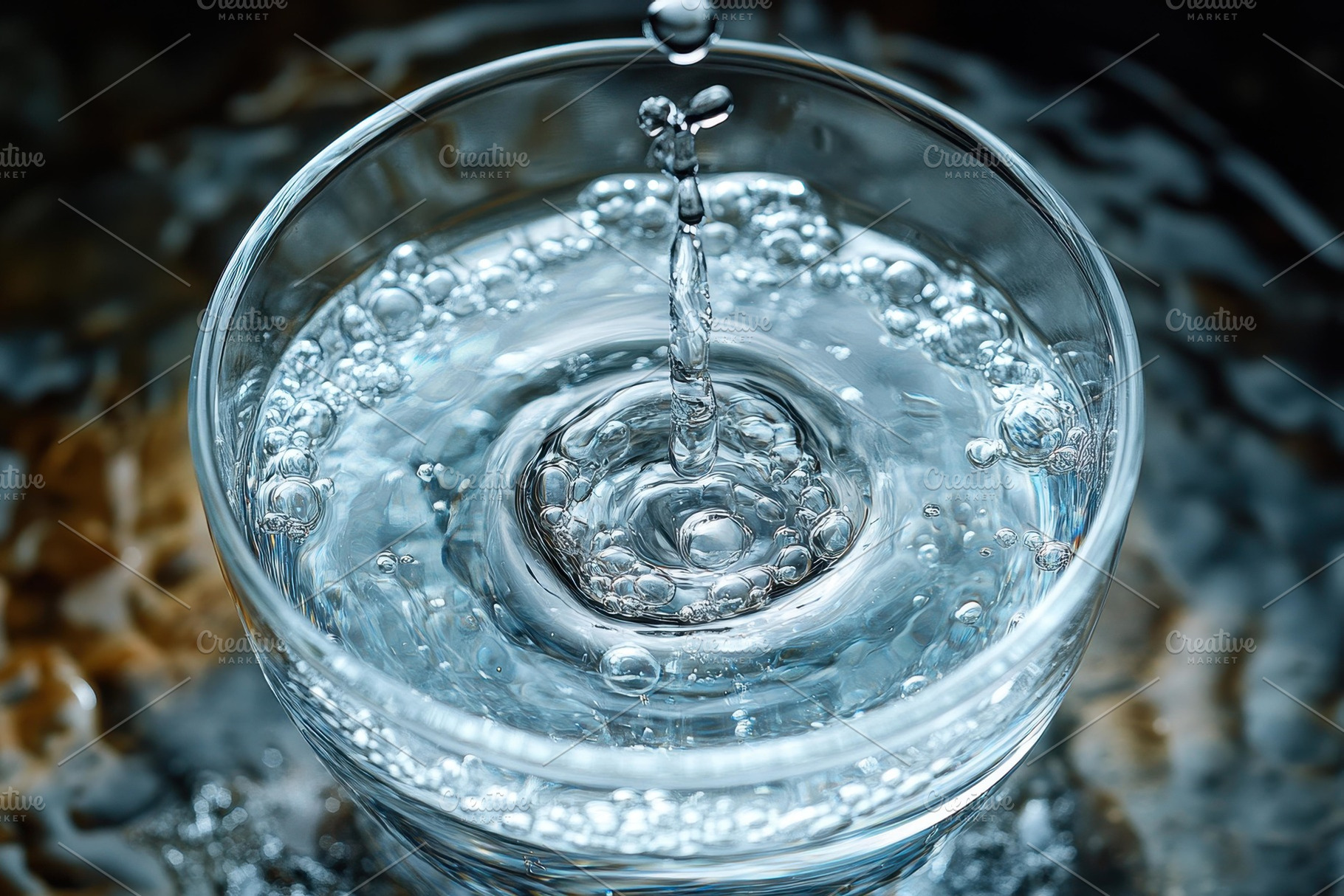 Clear water splashing in a glass cre, a Photo by Tanuart