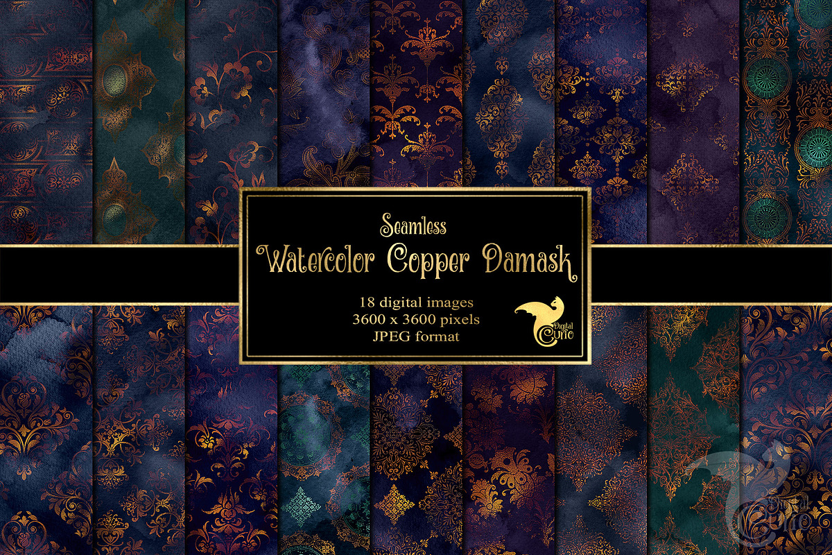 Watercolor Copper Damask Textures, a Texture Graphic by Digital Curio (Photo 1 of 7)