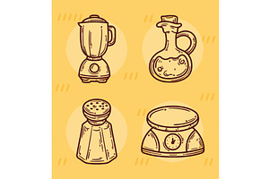 various kitchen utensils icons, an Object Illustration by studiogstock