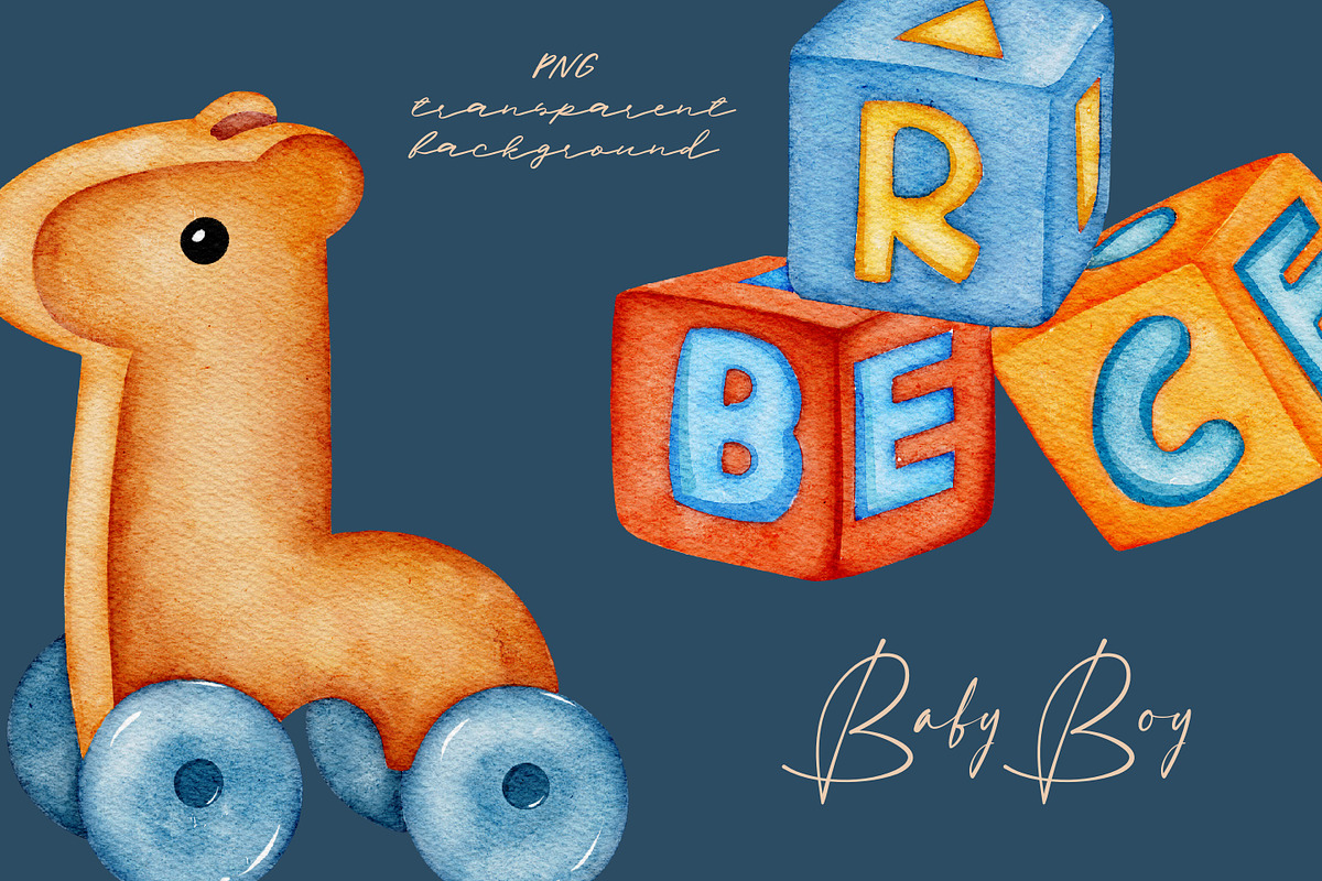 Baby Boy Toys watercolor clipart, a Decorative Illustration by LuiDesignStudio (Photo 5 of 5)