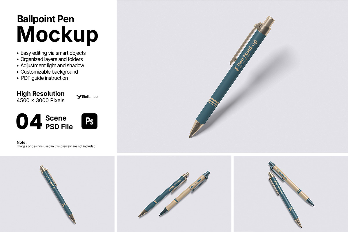 Ballpoint Pen Mockup Bundle Set, a Pens & Pencil Mockup by Rielismee (Photo 1 of 5)