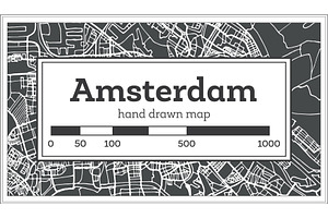 Amsterdam Holland Map In Retro Style