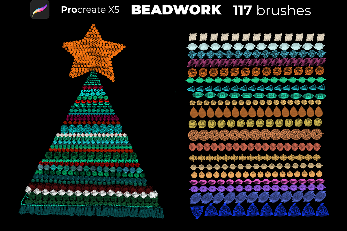 117 BEADWORK brushes  PROCREATE X5, a Brush Add-On by Graphics Resources (Photo 4 of 7)