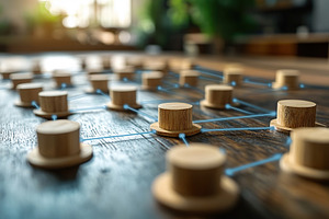 Blocks with business teamwork and network concept, a Photo by AlyaAnd