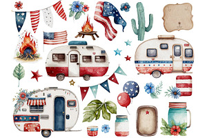 4th Of July Camper Clipart