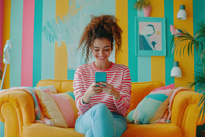 Cheerful young woman sitting, a Photo by Pavel_design