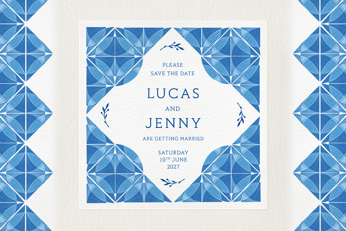 Blue Tiles Wedding Invitation Bundle, an Invitation Template by Wedding Whippet (Photo 4 of 10)