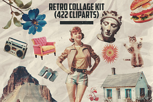 Retro Collage Kit (422 Cliparts)