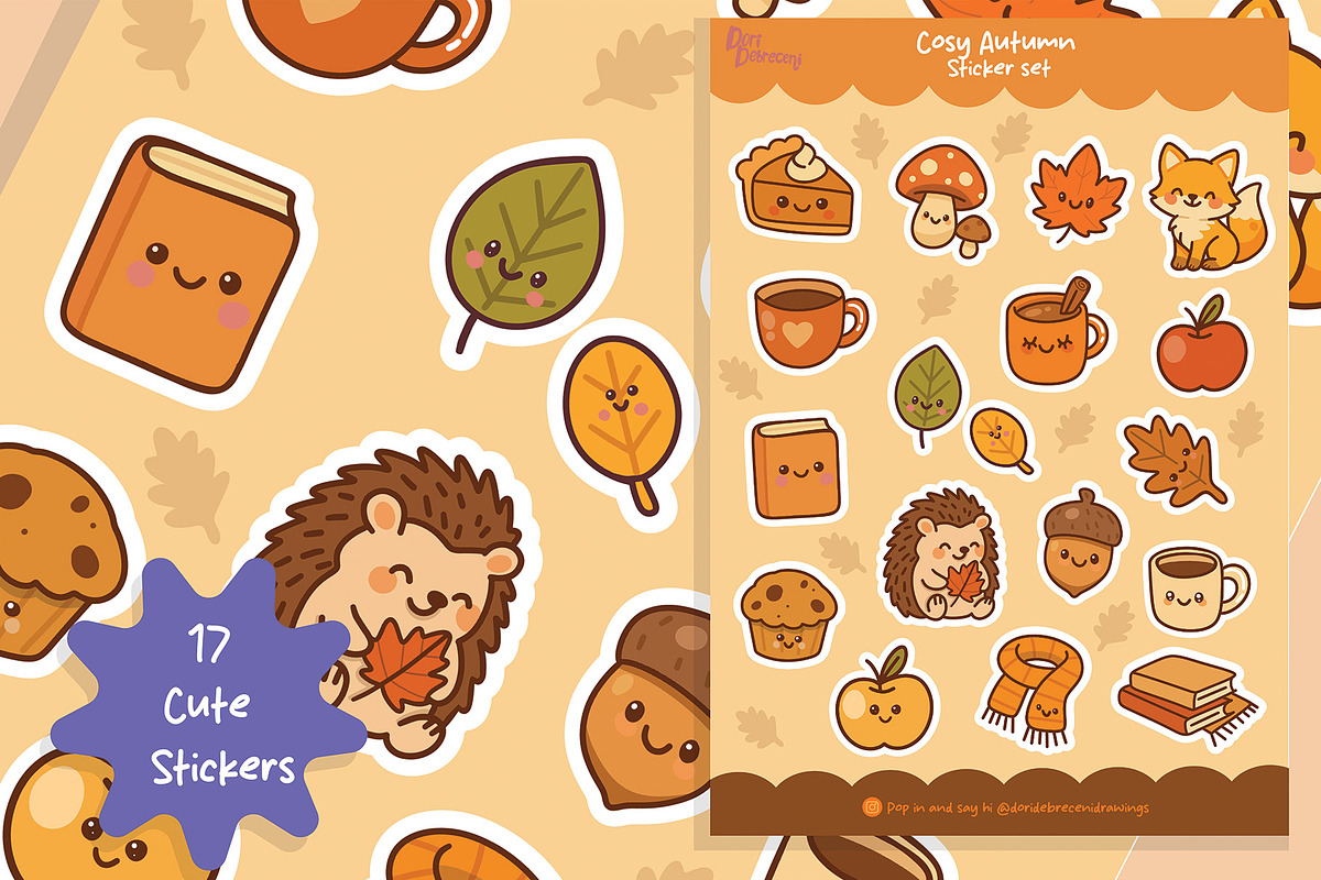 Cosy Cute Autumn Sticker Set, an Illustration by Dori Debreceni draws (Photo 3 of 4)