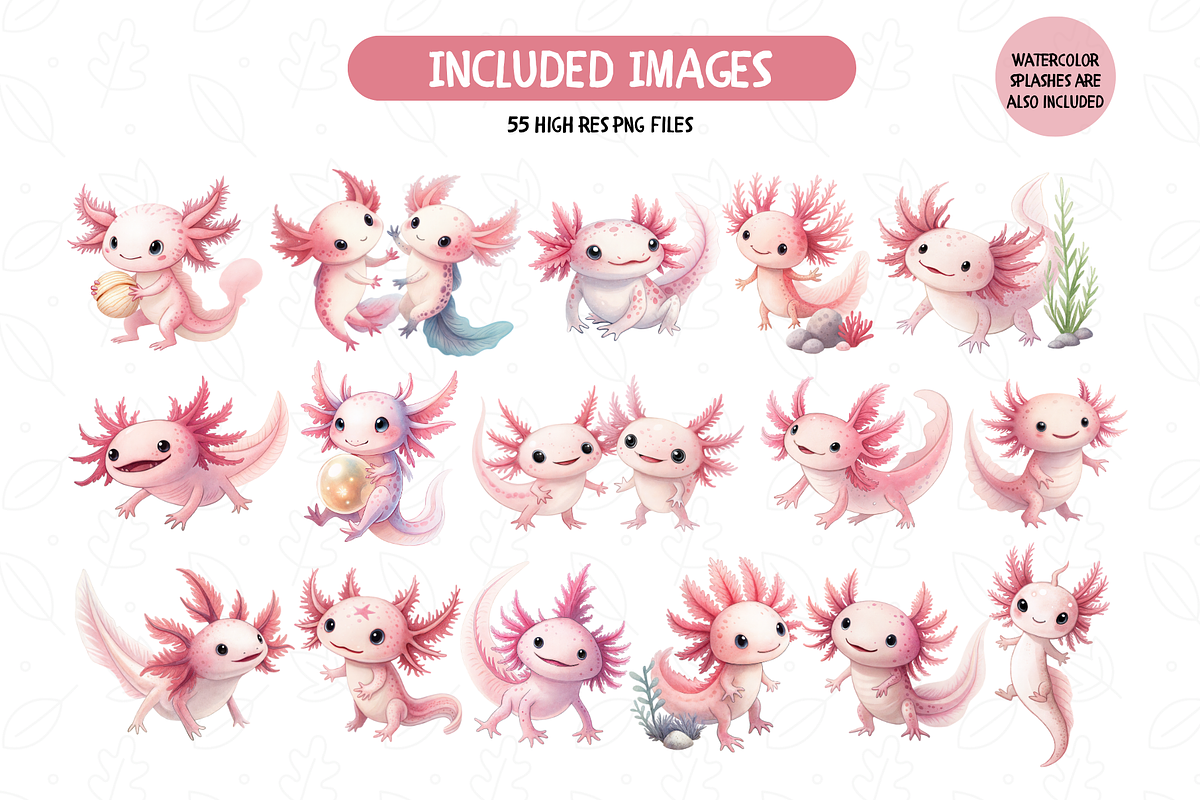 Watercolor Axolotl Clipart Bundle, an Animal Illustration by TatiMockup (Photo 2 of 6)