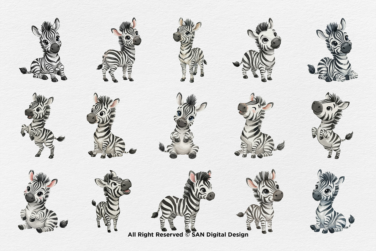 15 Bundle Watercolor Cute Zebra Wild, an Animal Illustration by Morspective (Photo 8 of 8)