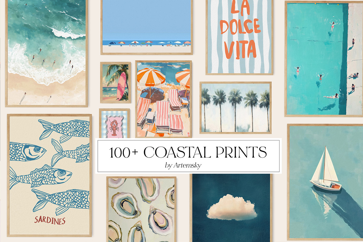 Coastal Wall Art Prints Bundle, a Background Graphic by Artemsky (Photo 1 of 15)