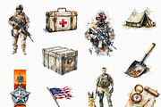Watercolor Military Clipart (PNG), an Object Illustration by DesignBTF (Thumbnail 3 of 6)